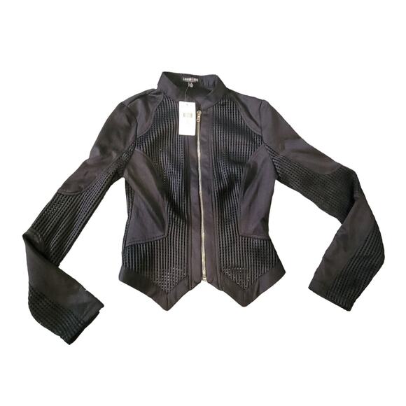 NWT Fashion Nova Small Black long sleeve roll the dice zip up jacket - Picture 1 of 5